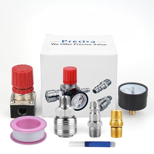 1/4\ Druckminderer, Preciva EU-Standard Druckregler Druckregelventil Druckschalter Regelventil Druckschaltventil mit Manometer 175 PSI für Luftverdichter, Luftkompressor - 3 Löcher