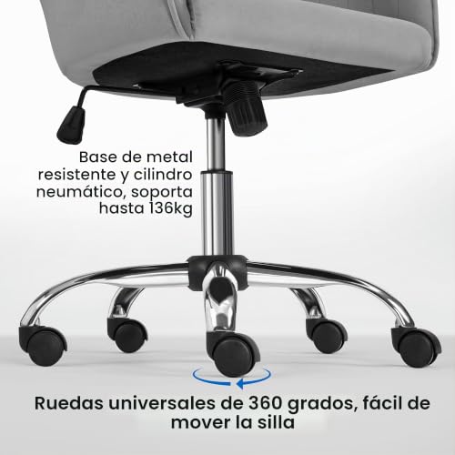 Miniatura 9 de Yaheetech Silla De Oficina Silla De Ordenador Sillón Reclinable Giratorio De 360 Silla Terciopelo Altura Ajustable Carga 136 Kg Color Gris Claro