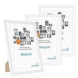 bilderrahmen 18x24 weiß EINFACHES ANBRINGEN dank mitgelieferten Bildernägeln, Mini-Wasserwaage und Anleitung mit Ideen zur Gestaltung einer BILDERGALERIE