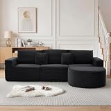 Korser 110' L-Shaped Modular Sectional Sofa with Chaise, Fluffy Corduroy Cloud Sectional Couch with Deep Seat & Side Pockets, Comfy Upholstered Boneless Couches for Living Room, No Assembly, Black