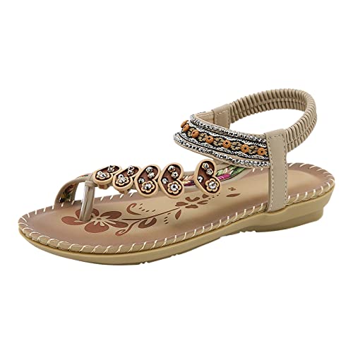 Summer Fashion Women Casual Open Toe Flat Love Rhinestone Comfortable Soft Bottom Womens Memory Foam Sandals Size