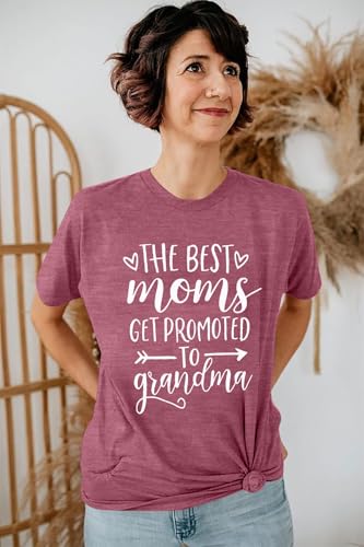 Image of Women Best Moms Shirt Get Promoted to Grandma T Shirt Grandmother Gift Shirt Short Sleeve Casual Tee Top