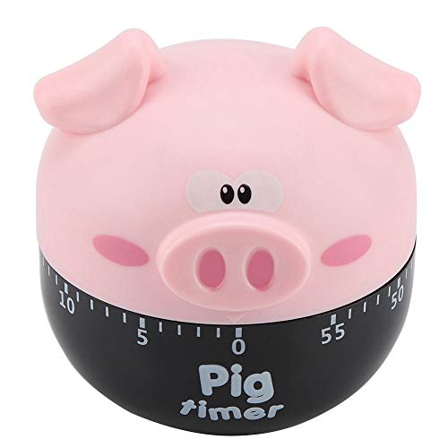 Niedlicher Küchentimer, Kochtimer in Schweineform, mechanischer Küchentimer, lustige Schweineküche, 55 Minuten, manueller Küchentimer zum Kochen(Rosa)