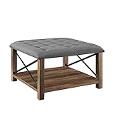 Walker Edison Abri Modern Farmhouse Metal X Tufted Ottoman, 30 Inch, Grey