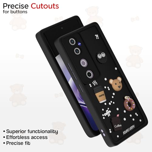 Image of Pikkme Bumper Case for Vivo V40 5G / V40 Pro 5G / T3 Ultra 5G | Cute Fun Cartoon 3D Bear Silicone Full Body Protection Back Cover (Black)