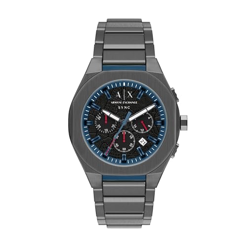 Image of Armani Exchange A|X Men's Sync Chronograph Watch, Analog Watch for Men, Gunmetal/Black, 44, Sync