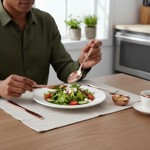 Image of 20 Pcs Rosegold Mirror Polish Stainless Steel Cutlery Set for Dining Table with Spoons and Forks Set + Butterknives - The Perfect Tableware /Flatware