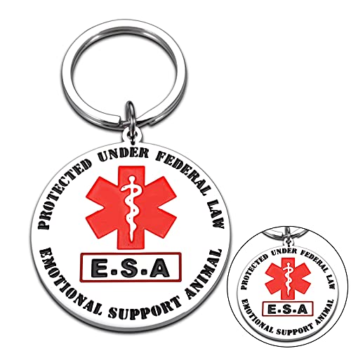 Double-Sided ESA Tag Keychain for Pet Dog Emotional Support Animal Red Medical Alert Symbol Puppy Kitten Collar Vest Tag Service Animals Dogs Cats