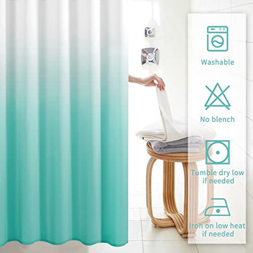 Teal Shower Curtain For Bathroom Beach Theme Aqua And White Ombre Shower Curtain Set With 12 Hooks Heavy Duty Textured Fabric Bath Shower Curtain Waterproof Washable Seaside Decor Turquoise 72X72 #TOP6