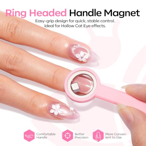 Image of modelones Cat Eye Magnet Set, Heart French Cateye Gel Polish Nail Tools Kit Dual-Head 5 IN 1 Magnets Pen Heart Round Flower Glassy Moon Multi Effect Nail Art Designs Home DIY Salon Use