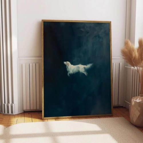 Affiche vintage golden retriever bleu fonce tableau minimaliste pour bureau