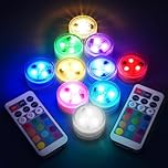 LUXJET Small Submersible LED Lights with Remote, Pool Lights for Party Events, Waterproof LED Tea Lights for Vase Fishtank Wedding Halloween Christmas Decoration (Colourful, 10-Pack)