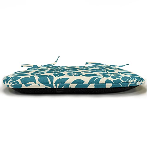 Ambesonne Floral Chair Seating Cushion Set Of 4, Flower Petals Blossoms Shabby Form Fragrance Florets Nature Spring Tropical Design, Seat Pads For Office With Anti-Slip Backing, 16"X16", Cream Teal #TOP2