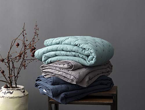 KASENTEX Quilt-Coverlet-Bedspread-Blanket-Set + Two Shams, Ultra Soft, Machine Washable, Lightweight, All-Season, Nostalgic Design - Solid Color (Queen + 2 Shams, Blue) - Thumbnail 4