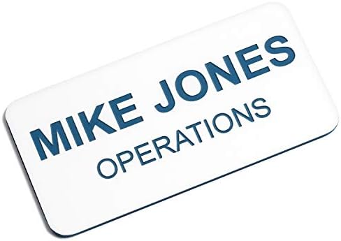 Custom Engraved Name Tag Badges – Personalized Identification with Pin or Magnetic Backing, 1.5 Inches x 3 Inches, White/Blue