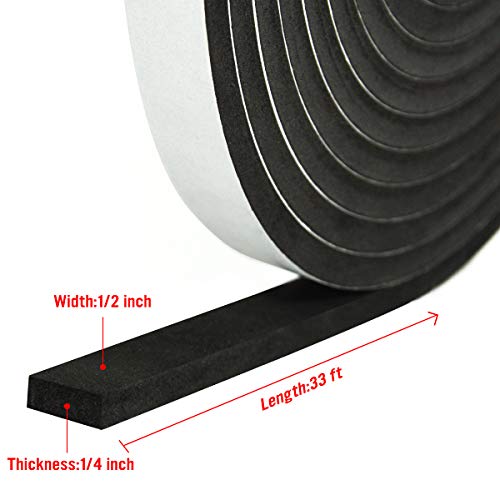Seal Foam Tape,1/4"Thick-1/2"-16.5 ft 2Rolls, Weather Stripping for Door and Window,High Density Single Sided Closed Cell Door Insulation Weather Strip, Black