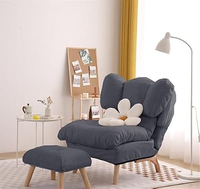 Stool, Floor Sofa with Footrest Reading Chair with Ottoman Recliner Lazy Adjustable Game Lounge Indoor Dressing Table Computer Technology Fabric(Grey)