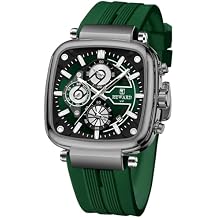 Square Watches for Men Brown Silicone Chronograph Fashion Sports Watch Luminous Waterproof Casual Wrist Watches Blue Red White