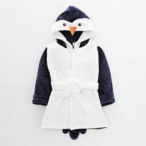 Enjocho Girls Boys Cartoon Animal Hoodie Bath Clothes Infant Flannel Cartoon Penguin Hoodie Outfits For 12M-5Years Old Children (Navy-03#, 18-24 Months) #TOP3