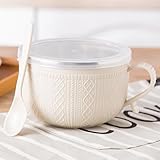 Juego de 4 tazas de 25 onzas con tapa, tazas de sopa grandes con asas y tapas, tazas de comida aptas para microondas para sopas, guisos, fideos, café, vacaciones y juego (beige, 1 unidad)