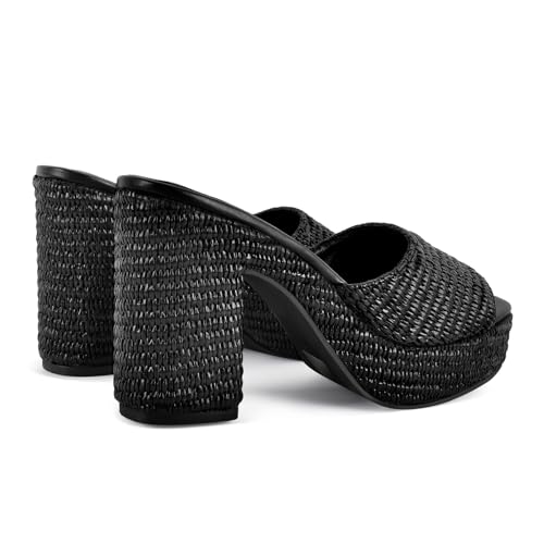 Image of Heeled Platform Sandals for Women 2025 Chunky Espadrille Wedge Summer Beach Sandals Straw Slip On Shoes