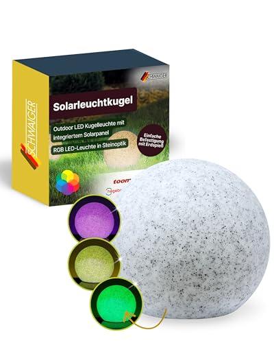SCHWAIGER 660135 Solar Leuchtkugel Outdoor Kugelleuchte Außenlicht RGB LED Lichtsensor Farbwechsel Steinoptik 20cm Durchmesser IP44 spritzwassergeschützt