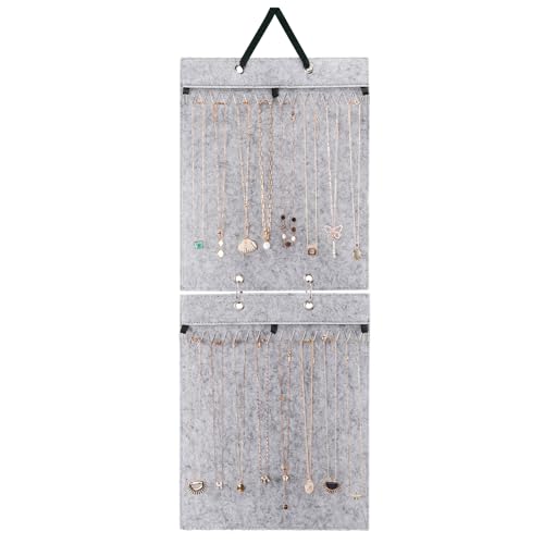Lolalet Hanging Jewelry Organizer, Necklaces Wall Closet Door Storage, Accessories Jewelry Display for Women Girls -Grey