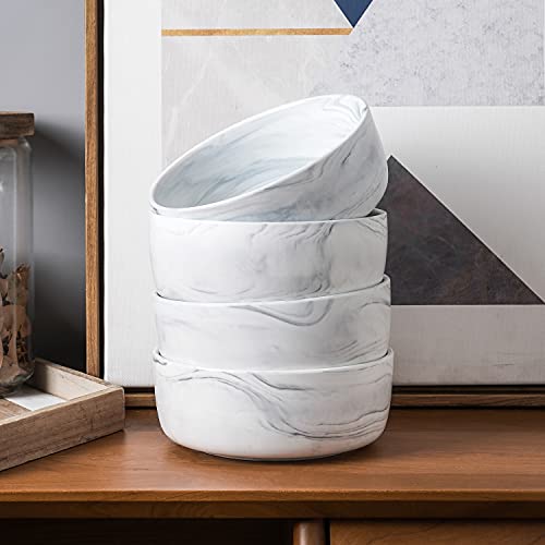 Stone lain Brighton Marbled Porcelain Bowls, Matte White and Grey,4 Bowls by Stone Lain - Image 5