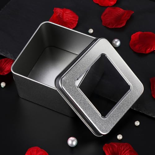 SUPVOX 2pcs Square Tinplate Candy Storage Boxes with Hinged Lid, 90x90x55mm Silver Matte Metal Containers for Wedding Candy Packing and Multipurpose Food Storage - Image 5