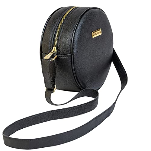 Bolsa Redonda Feminina Lisa Couro Eco Mini Bag Transversal Cor:Preto