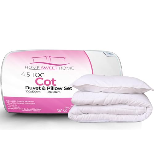 Home Sweet Home UK Toddler Cot Duvet And Pillow Set - 100% Microfiber Anti Allergy 4.5 Tog Junior Baby Duvet And Pillow Set - Toddler Bedding Cot Duvet Set 100 x 120 cm