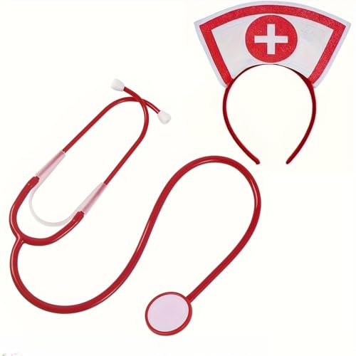 HHJJRZ 2Pcs Nurse Costume Set Nurse Hat and Stethoscope Halloween Role Play Party Fancy Dress Up for Women Costume Party