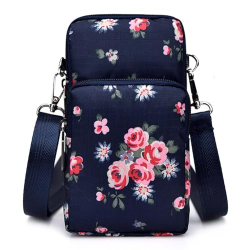 Bolsas transversais leves pequenas bolsas para celular mini carteiras de pulso bolsa de ombro bolsa de braço bolsa de mão, Azul escuro/flor, Small