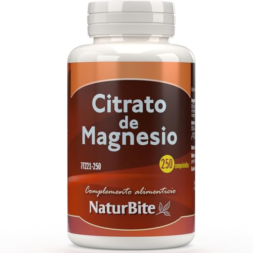 Citrato de Magnesio - 250 comprimidos- NaturBite - 400mg por comprimido - Suplemento de Magnesio Altamente Absorbible- Apto para Veganos - Sin Aditivos.