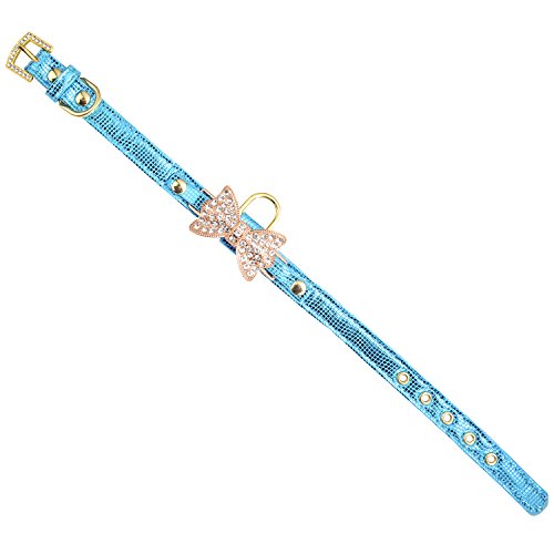 Lovpe Gold Bling Diamond Giltter Leather Fashion Collar With Ring For Tags For Small Dogs,Cat,Puppy And Kitty Walking Travel Party Gifts Tedd, Poodle Dog,Bulldog And Yorkshire Terrier (Xs, Blue) #TOP4