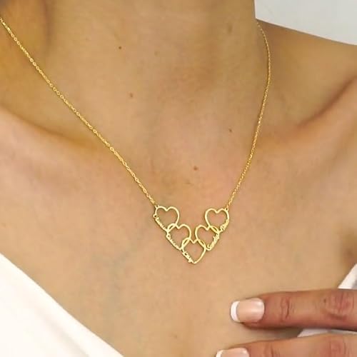 Kemedeaego Personalized Heart Family Necklace, Custom 1-5 Name Pendant Necklace for Women Wife Mom, Personalized Jewelry Custom Pendant — view 3