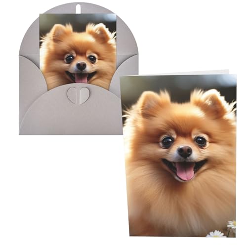 QMNSEHF ポメラニアン 犬 グリーティングカード 封筒付き Thank YouCard Happy Birthdayカード 女性用 男性用 クリスマス ハロウィン 結婚式 ブランク ノート カード あらゆる機会 グリーティングカード 4x6