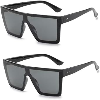 Jowxsx 2 Pcs Vintage Flat Top Oversized Square Sunglasses400 Women Men Sunglasses Streetd Sunglasses Driving Lux Flat P8B6 Top Shooting Trendy Square Eyewear Outdoor