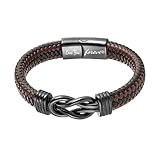 Picture of Aospkle Mens Gift Leather Infinity Bracelet, Braided Leather Bracelet Stainless Steel Engraved with Love You Forever Jewelry Gifts for Boyfriend 9 Inches