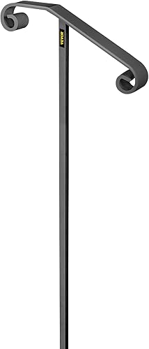 VEVOR Pasamanos de un solo poste de hierro forjado, soportes de agarre en el suelo, poste largo para riel de agarre de 1 o 2 escalones, barandilla