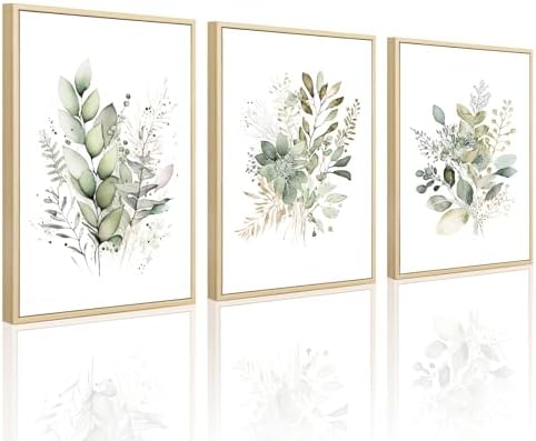 Watercolor Botanical Wall Art Set of 3 – Sage Green Floral Prints, 16×24 Inch
