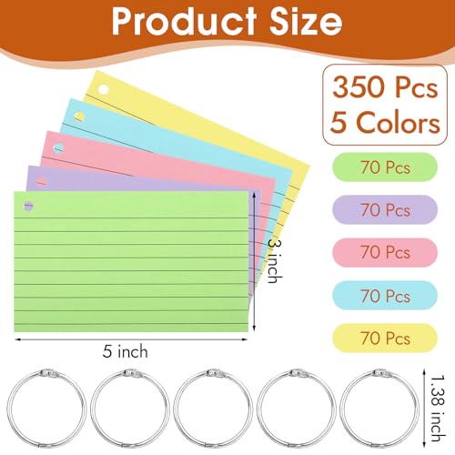 image for WINKIO 350 Pcs Index Cards With Ring, 3x5 Inches Flash Cards With Ring