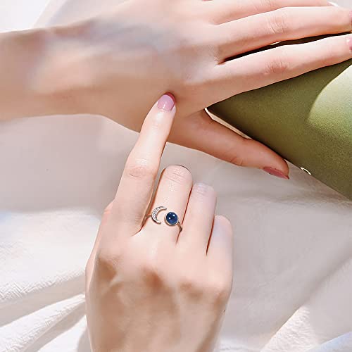 Adramata 925 Sterling Silver Mood Ring Moon Star Open Adjustable Rings For Women 18K White Gold Plated Color Changing Rings Temperature-Control Star And Moon Rings Statement Jewelry, Round #TOP4