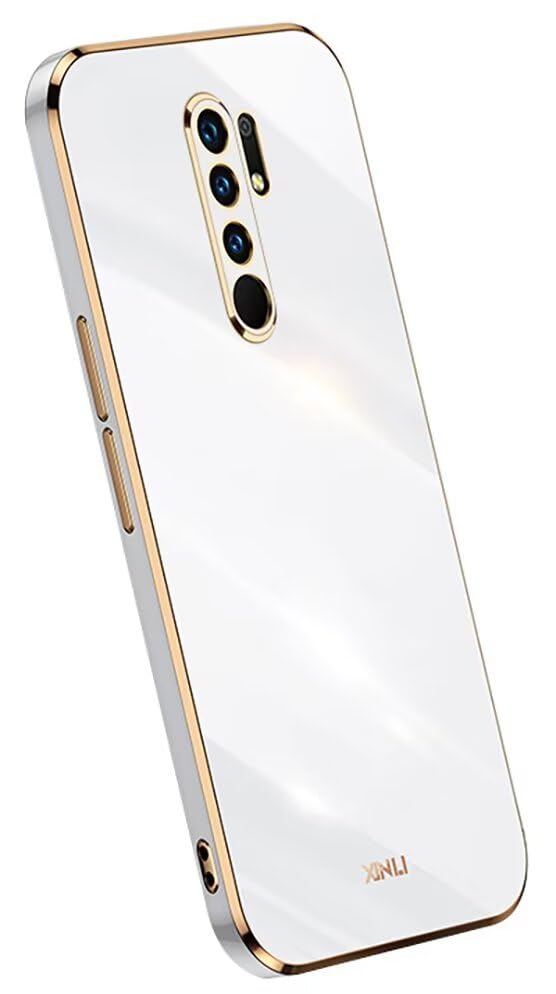 Topme Funda de Silicona para Redmi 9 (6.53' Inches), [ Carcasa Case de Teléfono Estilo Borde Dorado] - Blanco