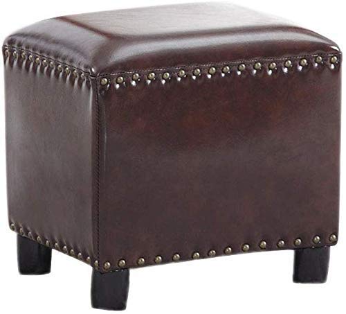 Repose-Pieds Vintage Cuir Café Tabouret à Langer Bois Massif