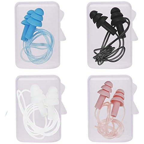 Noise Cancelling Ear Plugs with Cords 4 Pairs, Noise Reduction Soft Silicone Earplugs Waterproof Reusable Earplugs for Sleeping, Snoring, Swimming, Study, High Fidelity Earplugs Multi-Colored Cover