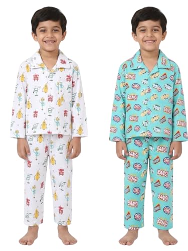 Image of The Mom Store Kids Cotton Night Suit for Boys and Girls | Breathable Night Dress for Kids Boys and Girls | Printed Nightsuit Pajama Set | Comfortable All-Season Sleepwear for Daily Use | Combo Set