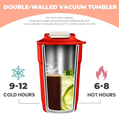 Puraville Caneca de café de viagem de 425 g com tampa flip, copo térmico isolado à prova de vazament