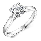 Xylara Anillo de oro real 750/585/375 para mujer, oro blanco, alianzas solitarias con diamante de 0,5 ct, tallas 47 hasta 65, 47 (15.0), Metal precioso, Diamante