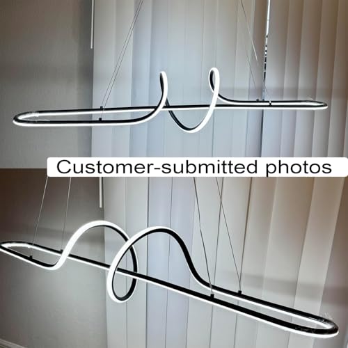 Image of Black Modern Chandelier, 43.30 inch Large Modern Led Pendant Light for Kitchen Island with Remote,Dimmable Led Chandelier for Dining Room Adjustable Height Ceiling Hanging